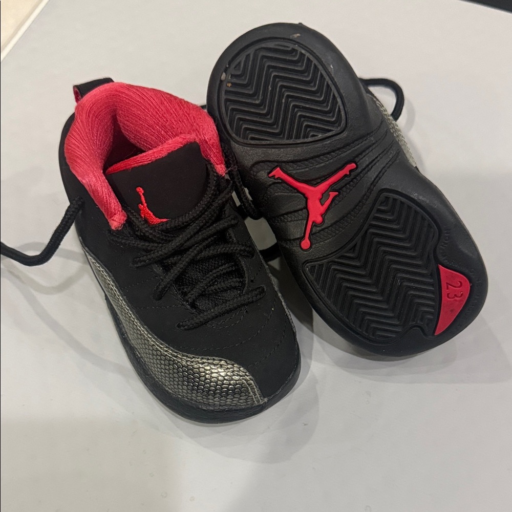 Baby Jordan  Black and Red Sneakers with Silver Accents